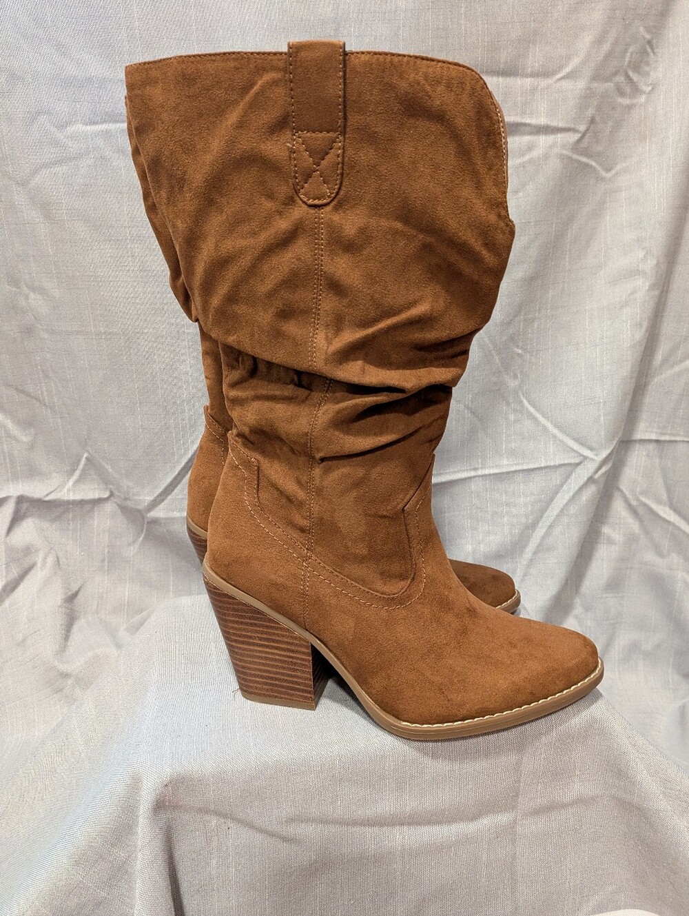 Wide Calf Brown Suede Slouchy Boots